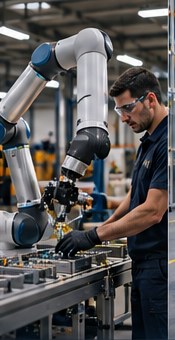 Collaborative robot working with a technician